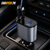 120W 4-in-1 Retractable Fast Car Charger | Dual Type-C & USB Adapter