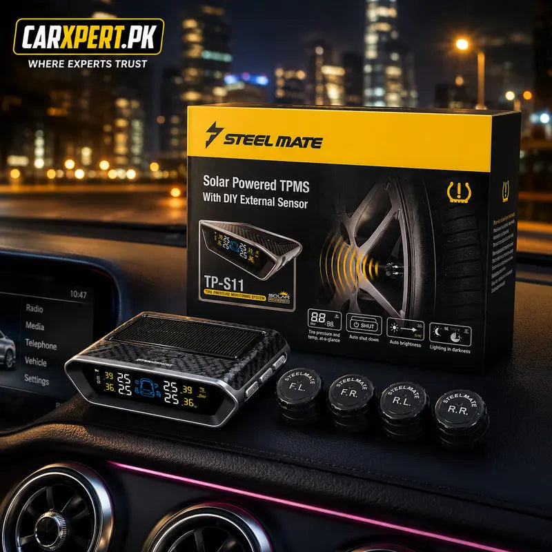 STEELMATE Solar TPMS Wireless Car Tire Pressure Monitoring System (4 External Sensors)