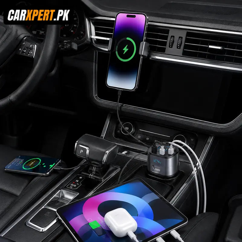 120W 4-in-1 Retractable Fast Car Charger | Dual Type-C & USB Adapter